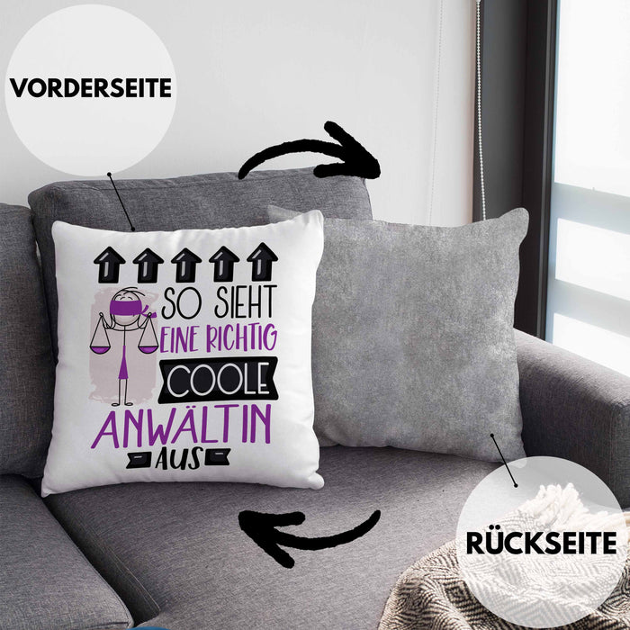 Anwältin Geschenk Kissen mit Füllung 40x40 Lustig Geschenkidee für Anwältin Geburtstag So Sieht Eine Richtig Coole Anwältin Aus Frauen Spruch (Grau) Grau Trendation
