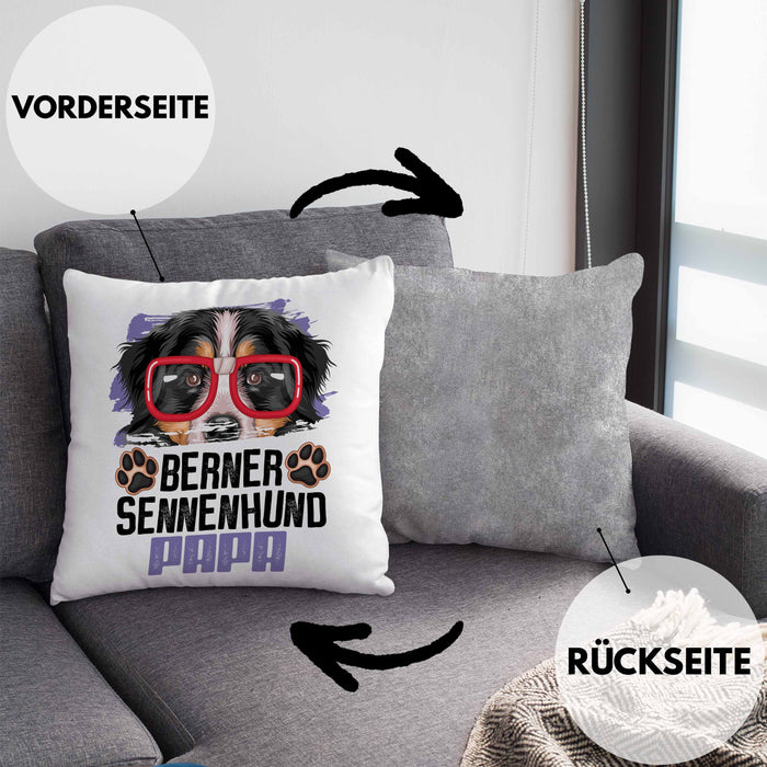 Berner Sennen Papa Besitzer Kissen mit Füllung 40x40 Geschenk Lustiger Spruch Geschenkidee Berner Sennen Liebhaber (Grau) Grau Trendation