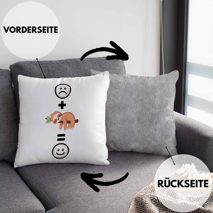 Faultier Kissen mit Füllung 40x40 Geschenk für Faultier Liebhaber :( + Faultier = :) Lustige Geschenkidee Geburtstag (Grau) Grau Trendation