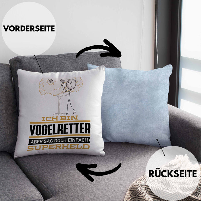 Vogelretter Geschenk Kissen mit Füllung 40x40 Ich Bin Vogelretter Aber Sag Doch Einfach Superheld Lustige Geschenkdiee für Vogelretter (Grau) Blau Trendation
