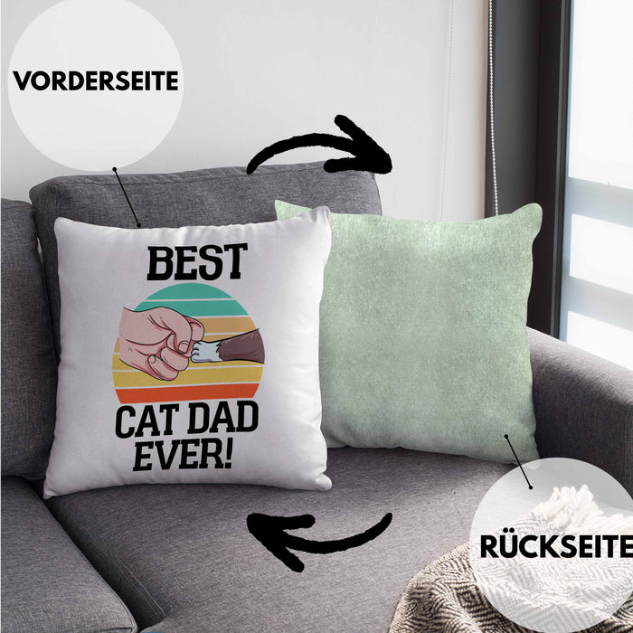 Geschenkidee für Katzen-Papa Kissen mit Füllung 40x40 Katzenmotiv Best Cat Dad Ever (Grau) Grün Trendation