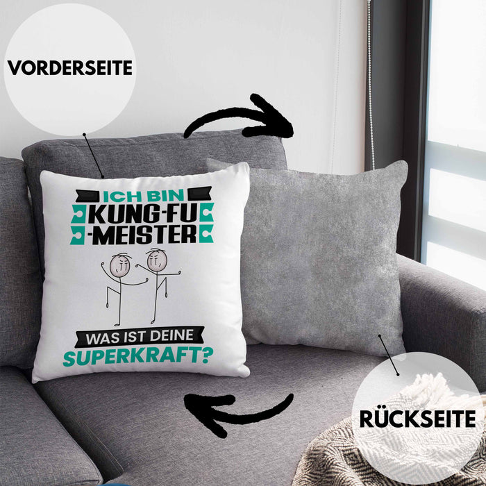 Kung-Fu-Meister Kissen mit Füllung 40x40 Geschenk für Kung-Fu-Meister Geburtstag Lustiger Spruch Was Ist Deine Superkraft (Grau) Grau Trendation