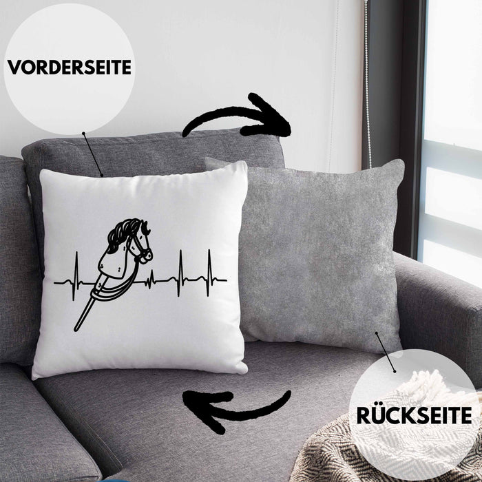 Hobbyhorse Mädchen Kissen mit Füllung 40x40 Geschenk Hobby Horse Pferde Grafik Herzschlag (Grau) Grau Trendation