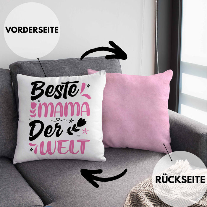 Mama Geschenk Kissen mit Füllung 40x40 Beste Mama Der Welt Geschenkidee Muttertagsgeschenk von Sohn Tochter (Grau) Rosa Trendation