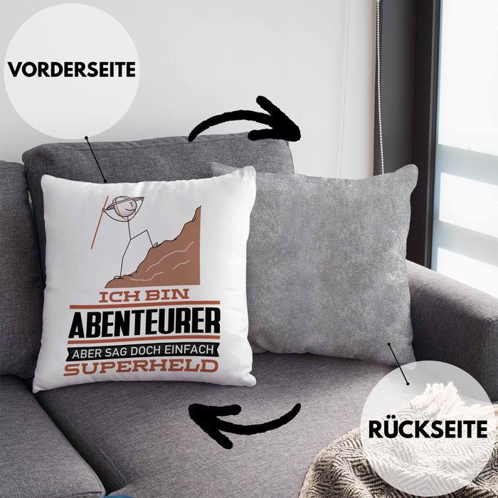 Abenteurer Geschenk Kissen mit Füllung 40x40 Ich Bin Abenteurer Aber Sag Doch Einfach Superheld Lustige Geschenkdiee für Abenteurer (Grau) Grau Trendation