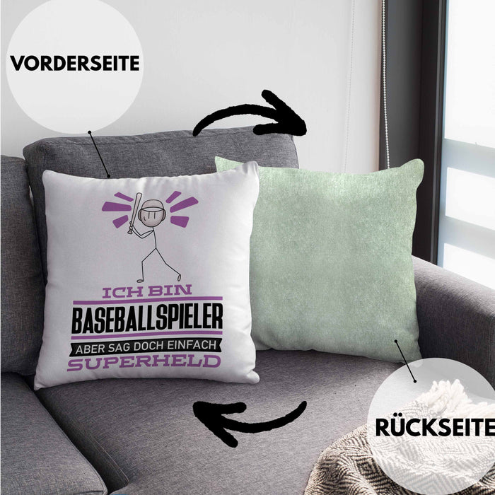 Baseballspieler Geschenk Kissen mit Füllung 40x40 Ich Bin Baseballspieler Aber Sag Doch Einfach Superheld Lustige Geschenkdiee für Baseballspieler (Grau) Grün Trendation