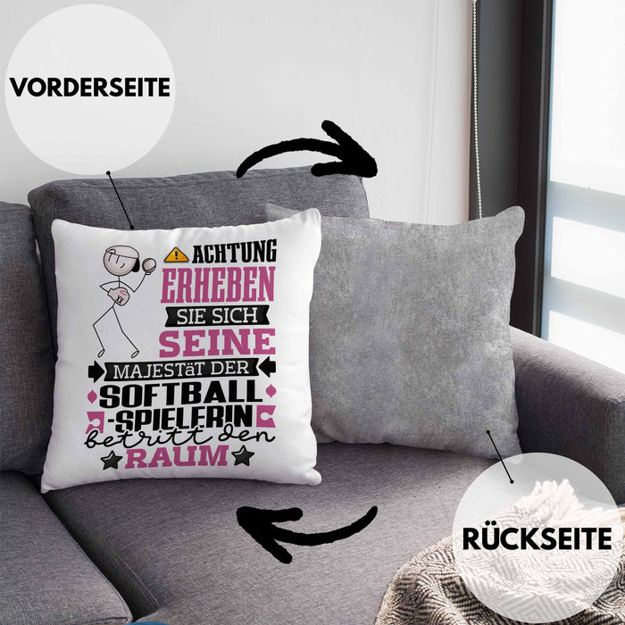 Softballspielerin Geschenk Kissen mit Füllung 40x40 Lustiger Spruch Erheben Sie Sich Der Softballspielerin Betritt den Raum (Grau) Grau Trendation