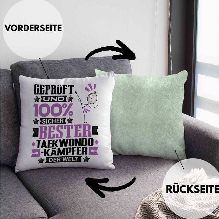Taekwondo-Kämpfer Geschenk Lustiger Spruch für Taekwondo-Kämpfer Geschenkidee Bester Taekwondo-Kämpfer Der WeltKissen mit Füllung 40x40 (Grau) Grün Trendation