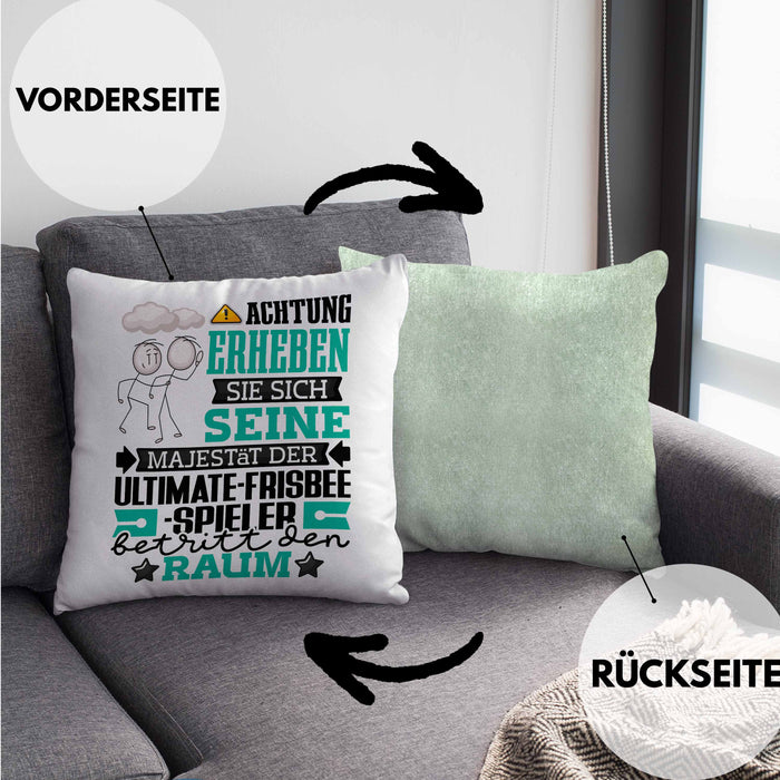 Ultimate-Frisbee-Spieler Geschenk Kissen mit Füllung 40x40 Lustiger Spruch Erheben Sie Sich Der Ultimate-Frisbee-Spieler Betritt den Raum (Grau) Grün Trendation