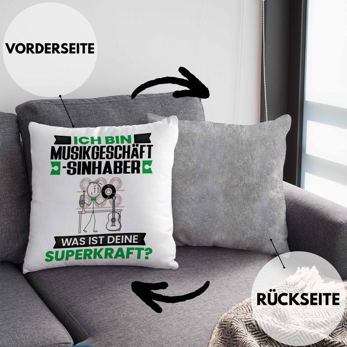 Musikgeschäftsinhaber Kissen mit Füllung 40x40 Geschenk für Musikgeschäftsinhaber Geburtstag Lustiger Spruch Was Ist Deine Superkraft (Grau) Grau Trendation