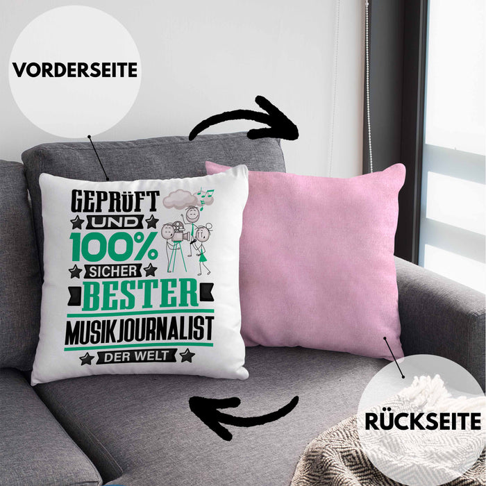 Musikjournalist Geschenk Lustiger Spruch für Musikjournalist Geschenkidee Bester Musikjournalist Der WeltKissen mit Füllung 40x40 (Grau) Rosa Trendation