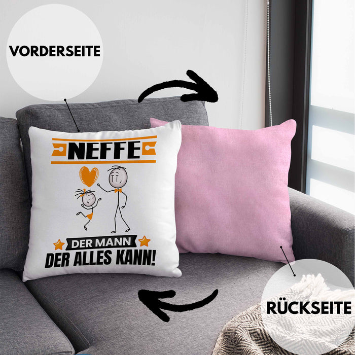 Neffe Kissen mit Füllung 40x40 Geschenk für Neffe Der Mann Der Alles Kann Geschenkidee zum Geburtstag (Grau) Rosa Trendation