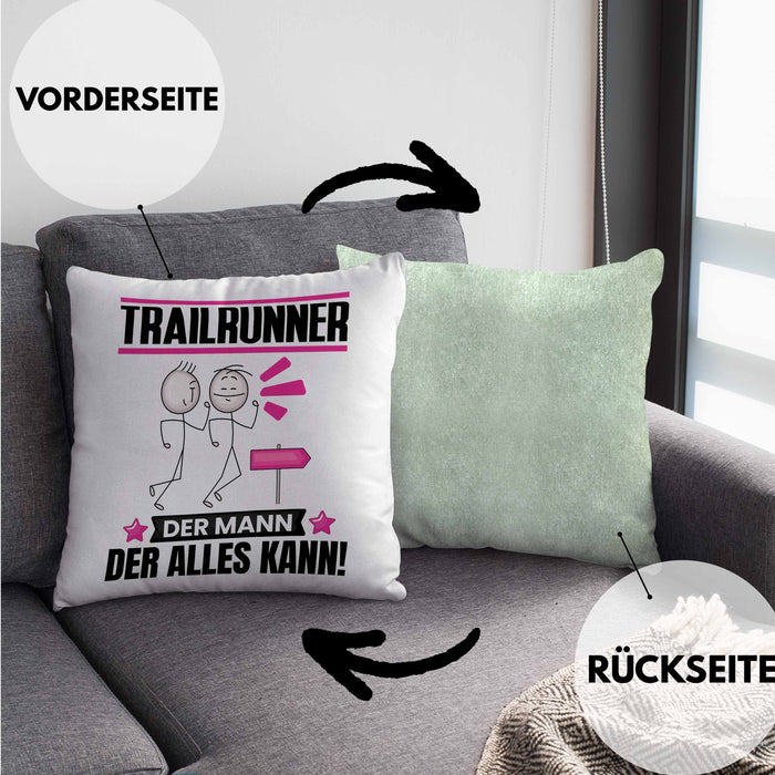 Trailrunner Kissen mit Füllung 40x40 Geschenk für Trailrunner Der Mann Der Alles Kann Geschenkidee zum Geburtstag (Grau) Grün Trendation