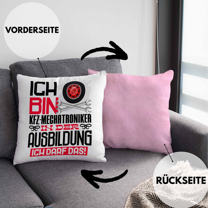 Kfz-Mechatroniker Ausbildung Kissen mit Füllung 40x40 Geschenk Ich Bin Kfz-Mechatroniker In Der Ausbildung Ich Darf Das Geschenkidee Spruch (Grau) Rosa Trendation