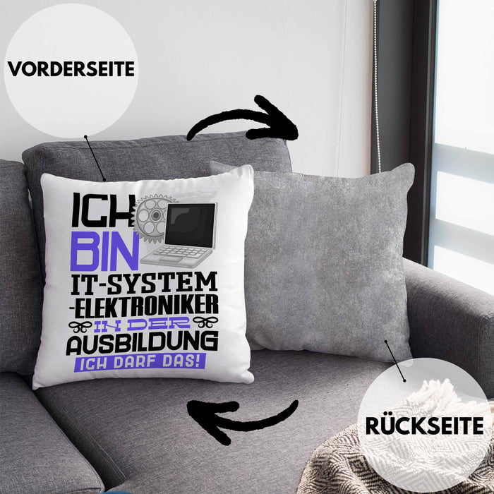 IT-Systemelektroniker Ausbildung Kissen mit Füllung 40x40 Geschenk Ich Bin IT-Systemelektroniker In Der Ausbildung Ich Darf Das Geschenkidee Spruch (Grau) Grau Trendation
