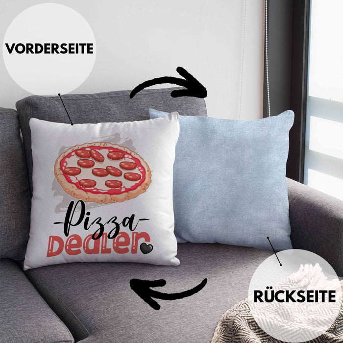 Pizza Dealer Kissen mit Füllung 40x40 Geschenk für Pizzabäcker Geburtstag Spruch Geschenkidee Beste Pizza Der welt (Grau) Blau Trendation