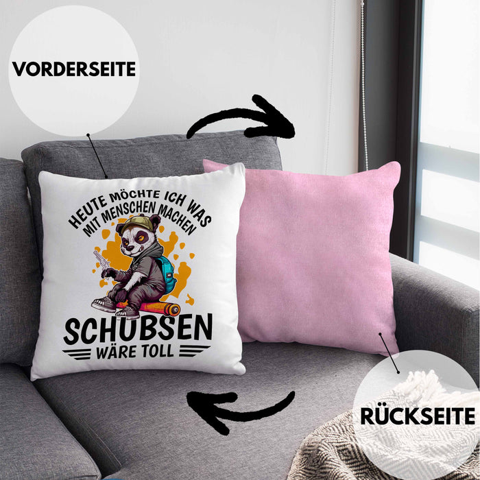 Lustige Kissen mit Füllung 40x40 Waschbär Heute Möchte Ich Was Mit Menschen Machen Schubsen Wäre Toll Sarkasmus Ironier Humor (Grau) Rosa Trendation