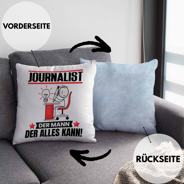 Journalist Kissen mit Füllung 40x40 Geschenk für Journalist Der Mann Der Alles Kann Geschenkidee zum Geburtstag (Grau) Blau Trendation