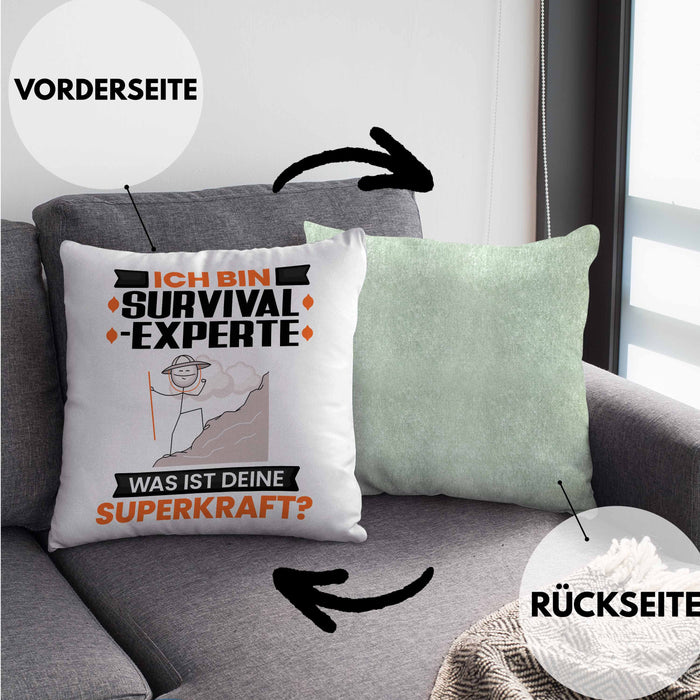 Survival-Experte Kissen mit Füllung 40x40 Geschenk für Survival-Experte Geburtstag Lustiger Spruch Was Ist Deine Superkraft (Grau) Grün Trendation