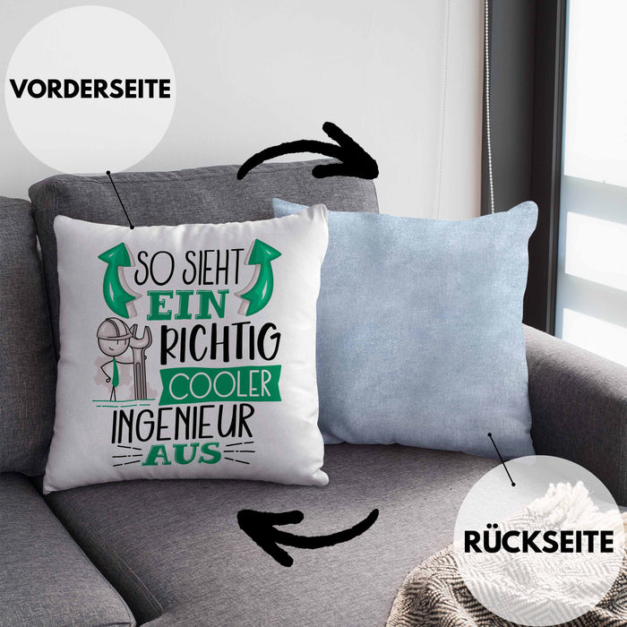 Ingenieur Kissen mit Füllung 40x40 Geschenk So Sieht Ein RIchtig Cooler Ingenieur Aus Geschenkidee Lustiger Spruch Geburtstag (Grau) Blau Trendation