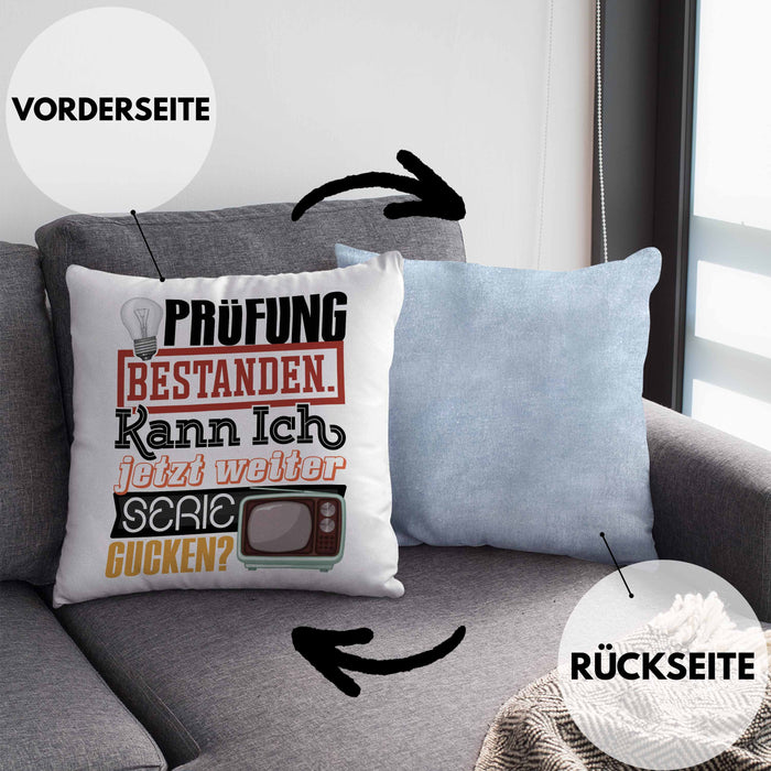 Bachelor Master Prüfung Bestanden Geschenk Kissen mit Füllung 40x40 Studium Prüfung Bestanden Kann Ich Jetzt Weiter Serie Gucken (Grau) Blau Trendation