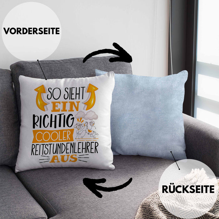 Reitstundenlehrer Kissen mit Füllung 40x40 So Sieht Ein Richtig Cooler Reitstundenlehrer Aus Geschenk Lustiger Spruch Geschenkidee (Grau) Blau Trendation