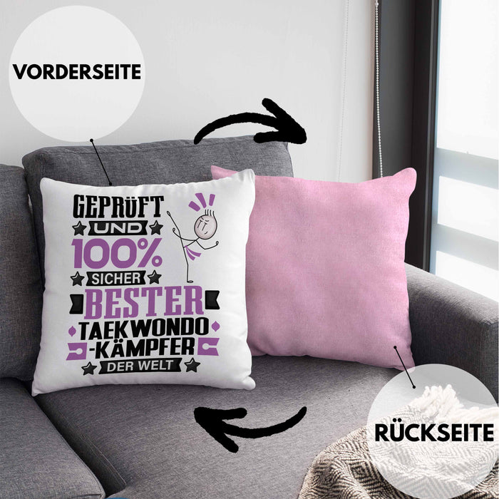 Taekwondo-Kämpfer Geschenk Lustiger Spruch für Taekwondo-Kämpfer Geschenkidee Bester Taekwondo-Kämpfer Der WeltKissen mit Füllung 40x40 (Grau) Rosa Trendation