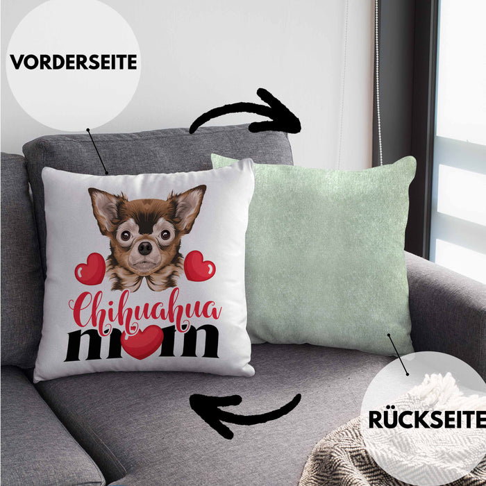Chihuhahua Mom Mama Besitzer Kissen mit Füllung 40x40 Geschenkidee Frauchen Herrchen (Grau) Grün Trendation