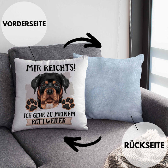 Rottweiler Besitzer Kissen mit Füllung 40x40 Geschenk Lustiger Spruch Geschenkidee Mir Reichts Ich Geh Zu Meinem Rottweiler (Grau) Blau Trendation