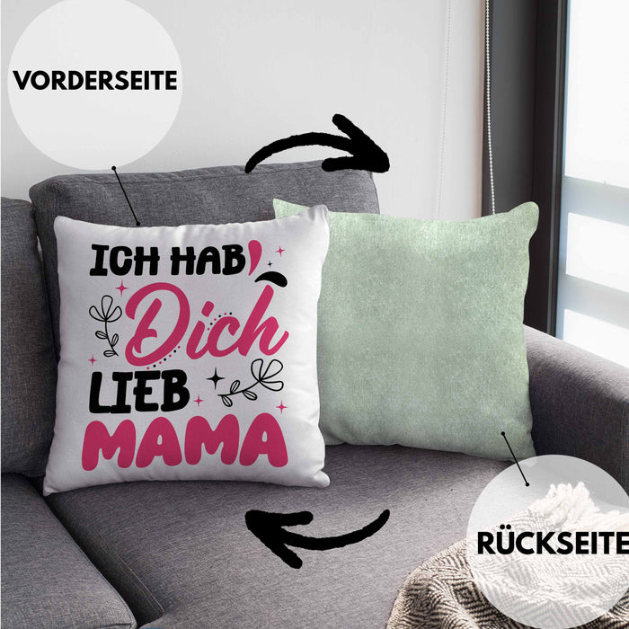 Mama Geschenk Kissen mit Füllung 40x40 Ich Hab Dich Lieb Mama Geschenkidee Muttertagsgeschenk von Sohn Tochter (Grau) Grün Trendation