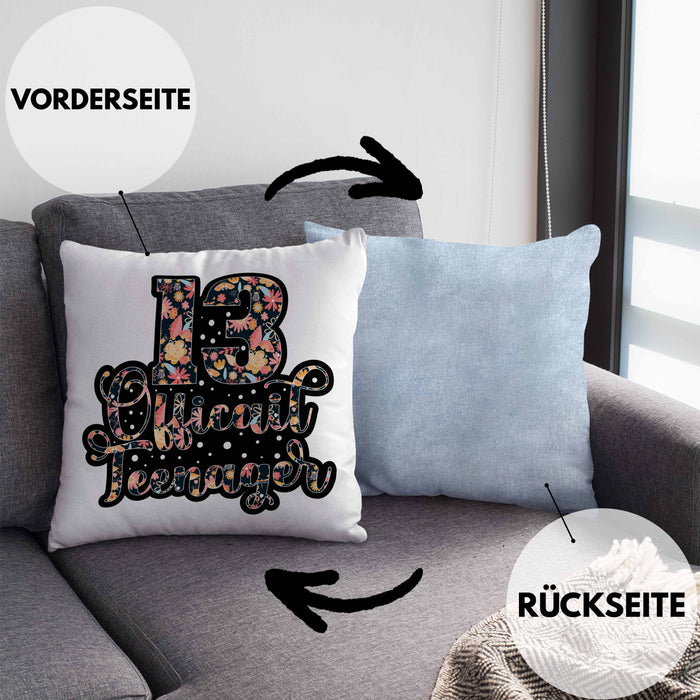 Kissen mit Füllung 40x40 zum 13. Geburtstag Offizieller Teenager Geschenkidee (Grau) Blau Trendation