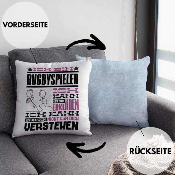 Rugbyspieler Geschenk Kaffee-Kissen mit Füllung 40x40 Geschenkidee für Rugbyspieler Ich Bin Rugbyspieler Ich Kann Es Dir Erklären Jedoch Nicht Für Dich Verstehen Spruch Lustig (Grau) Blau Trendation