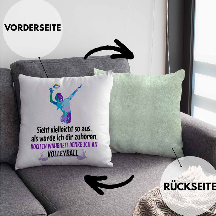 Volleyball Geschenk Kissen mit Füllung 40x40 Coach Herren Mädchen Kaffee Zubehör Volleyball-Spieler Spielerin (Grau) Grün Trendation