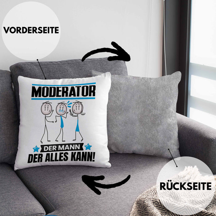 Moderator Kissen mit Füllung 40x40 Geschenk für Moderator Der Mann Der Alles Kann Geschenkidee zum Geburtstag (Grau) Grau Trendation