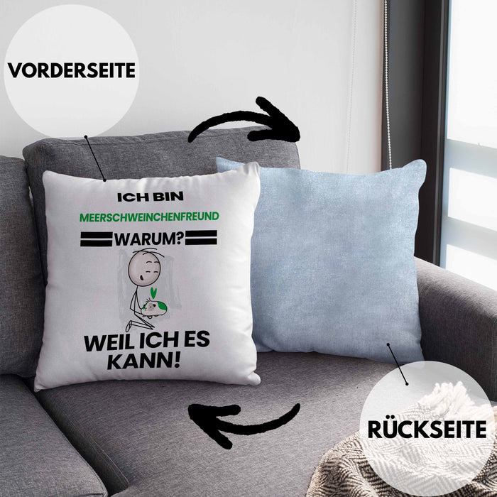 Meerschweinchenfreund Geschenk Kissen mit Füllung 40x40 Lustiger Spruch Ich Bin Meerschweinchenfreund Warum Weil Ich Es Kann Geschenkidee Bester Meerschweinchenfreund Geburtstag (Grau) Blau Trendation
