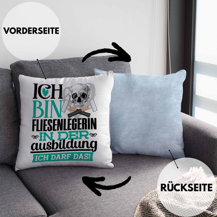 Fliesenlegerin Ausbildung Start Geschenk Kissen mit Füllung 40x40 Ich Bin Fliesenlegerin In Der Ausbildung Ich Darf Das Geschenkidee (Grau) Blau Trendation