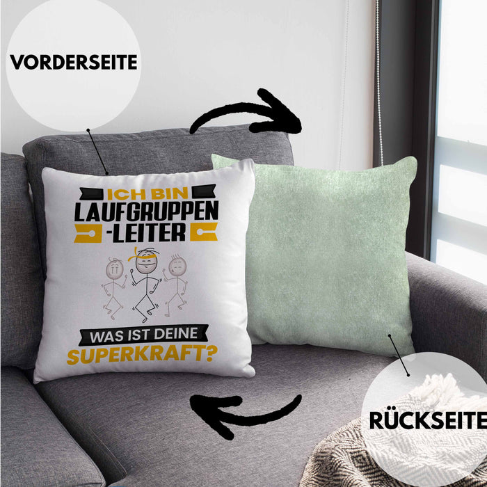 Laufgruppenleiter Kissen mit Füllung 40x40 Geschenk für Laufgruppenleiter Geburtstag Lustiger Spruch Was Ist Deine Superkraft (Grau) Grün Trendation