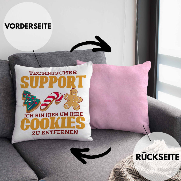 Lustige Kissen mit Füllung 40x40 Technischer Support "Ich bin hier, um Ihre Cookies zu entfernen" Geschenk für Tech-Enthusiasten (Grau) Rosa Trendation