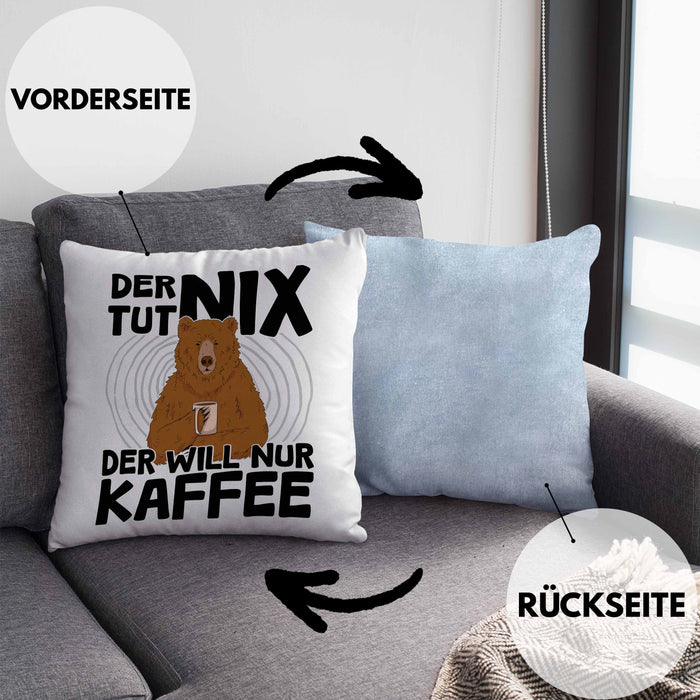 Kaffee-Liebhaber Geschenk Kissen mit Füllung 40x40 Geschenkidee für Kollegen Der Tut Nix Der Will Nur Kaffee trinken (Grau) Blau Trendation