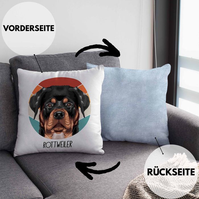 Rottweiler Besitzer Kissen mit Füllung 40x40 Geschenk Lustiger Spruch Geschenkidee Rottweiler Mama Papa (Grau) Blau Trendation