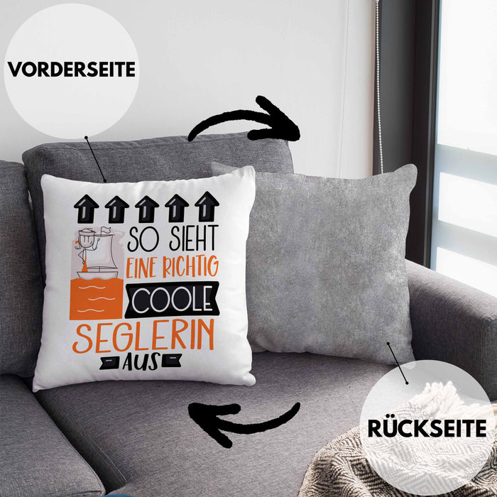 Seglerin Geschenk Kissen mit Füllung 40x40 Lustig Geschenkidee für Seglerin Geburtstag So Sieht Eine Richtig Coole Seglerin Aus Frauen Spruch (Grau) Grau Trendation