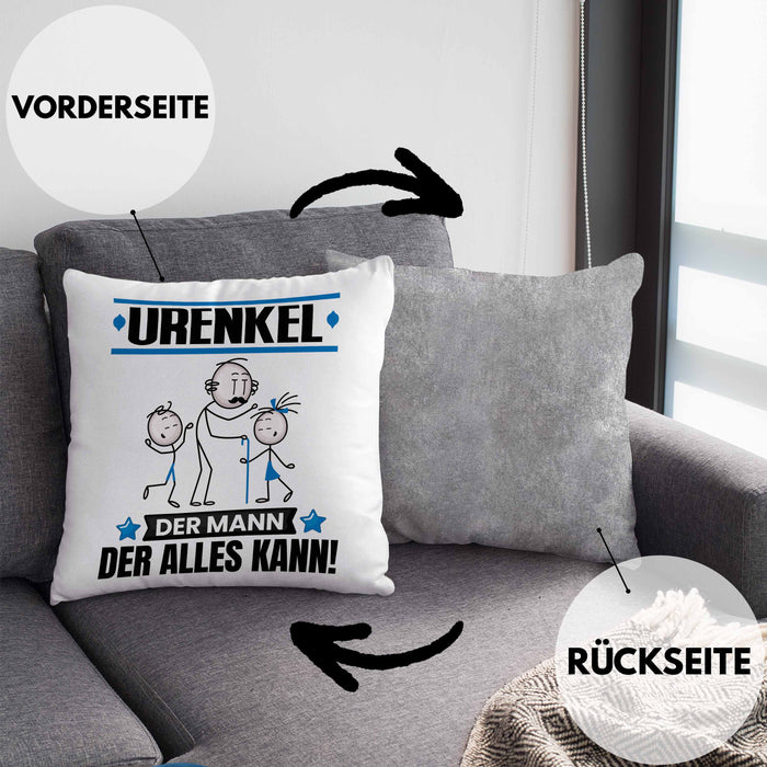 Urenkel Kissen mit Füllung 40x40 Geschenk für Urenkel Der Mann Der Alles Kann Geschenkidee zum Geburtstag (Grau) Grau Trendation