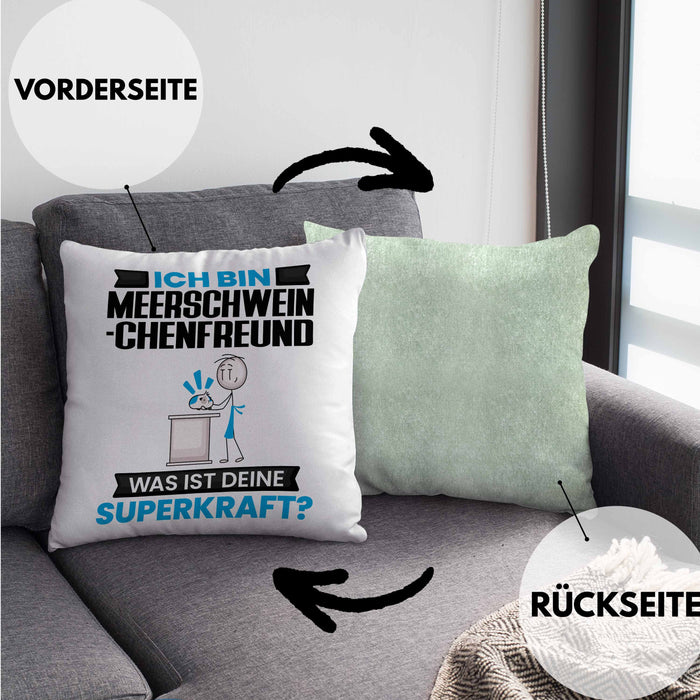 Meerschweinchenfreund Kissen mit Füllung 40x40 Geschenk für Meerschweinchenfreund Geburtstag Lustiger Spruch Was Ist Deine Superkraft (Grau) Grün Trendation