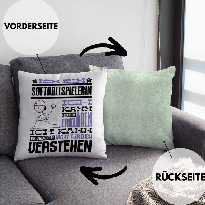 Softballspielerin Geschenk Kaffee-Kissen mit Füllung 40x40 Geschenkidee für Softballspielerin Ich Bin Softballspielerin Ich Kann Es Dir Erklären Jedoch Nicht Für Dich Verstehen Spruch Lustig (Grau) Grün Trendation