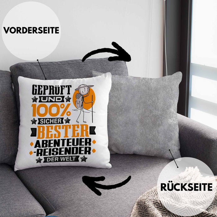 Abenteurreisender Geschenk Lustiger Spruch für Abenteurreisender Geschenkidee Bester Abenteurreisender Der WeltKissen mit Füllung 40x40 (Grau) Grau Trendation