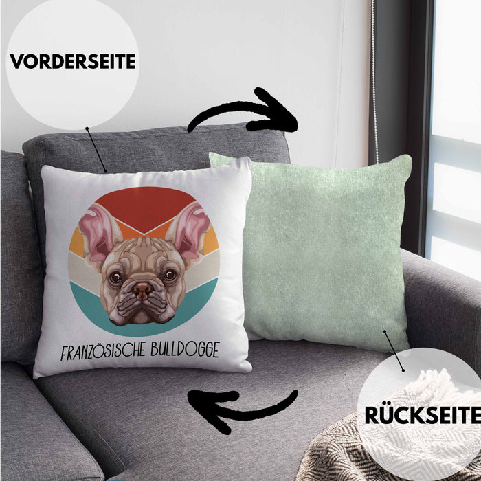 Französische Bulldogge Besitzer Kissen mit Füllung 40x40 Geschenk Lustiger Spruch Geschenkidee Französische Bulldogge Mama Papa (Grau) Grün Trendation