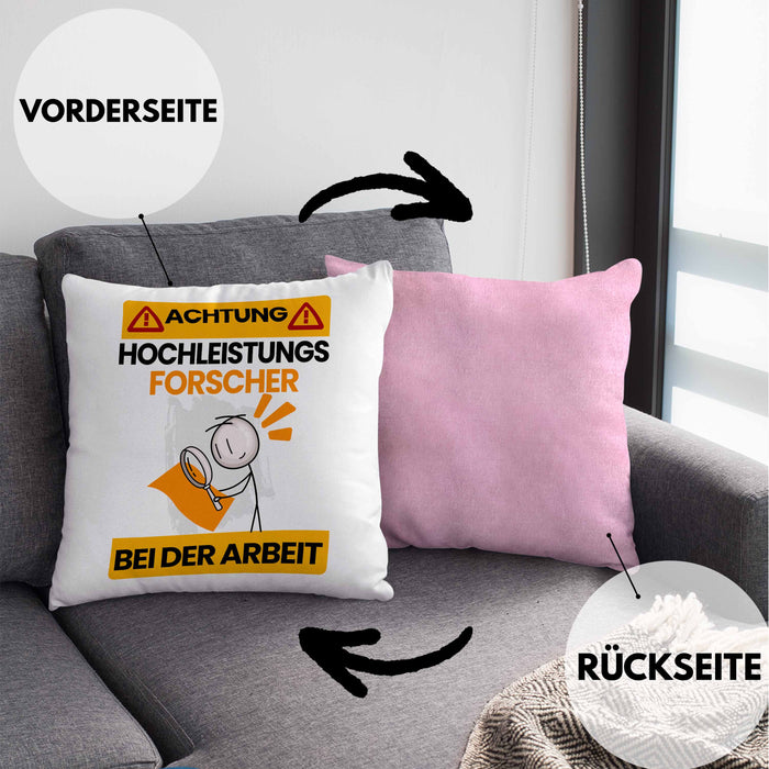 Forscher Kissen mit Füllung 40x40 Geschenk Lustiger Spruch Geschenkidee für Forscher Achtung Hochleistungs Forscher Bei Der Arbeit (Grau) Rosa Trendation