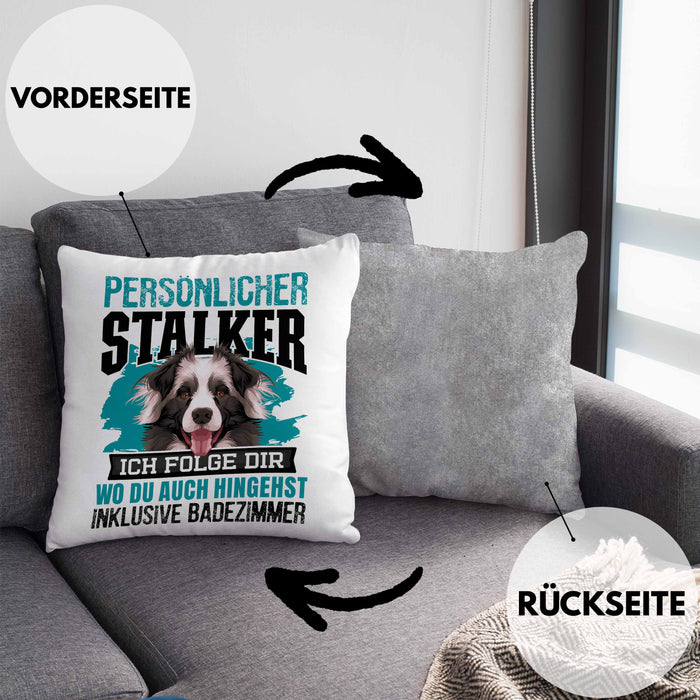 Border Collie Kissen mit Füllung 40x40 Geschenk Hundebesitzer Bordercollie Geschenkidee Kaffee-Kissen mit Füllung 40x40 Persönlicher Stalker (Grau) Grau Trendation