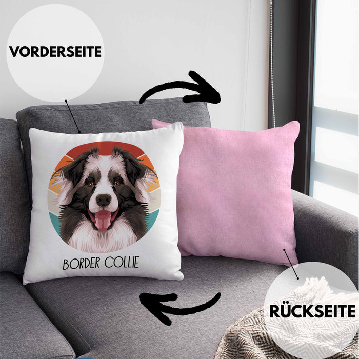 Border Collies Besitzer Kissen mit Füllung 40x40 Geschenk Lustiger Spruch Geschenkidee Border Collies Mama Papa (Grau) Rosa Trendation