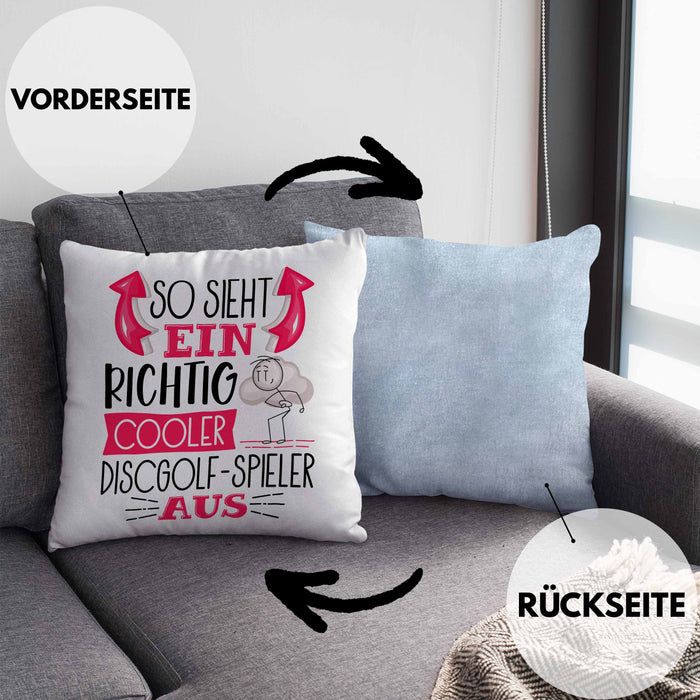 So Sieht Ein Richtig Cooler Discgolf-Spieler Aus Geschenk Kissen mit Füllung 40x40 Lustiger Spruch Geschenkidee (Grau) Blau Trendation